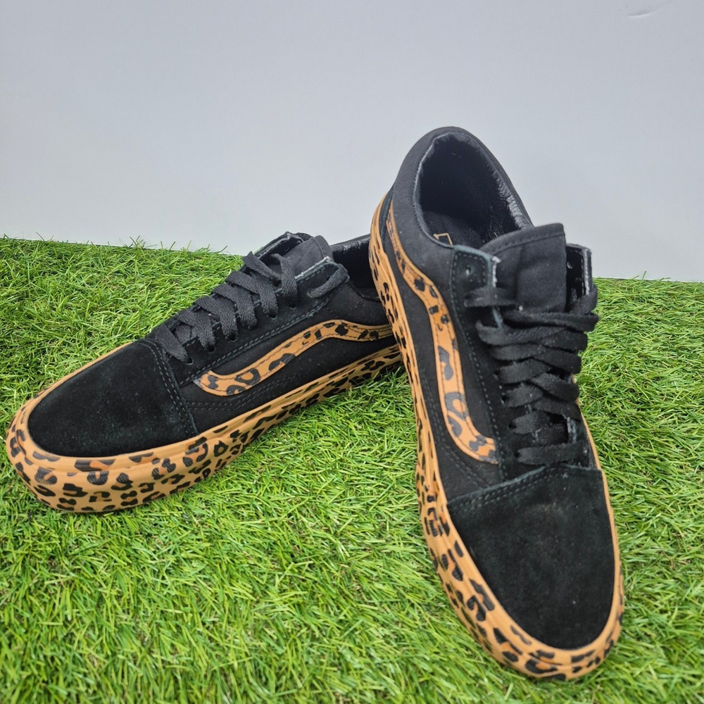 Vans Old Skool Sneakers Mens 7 Black Leopard Print Low Top Suede Canvas - Picture 8 of 8